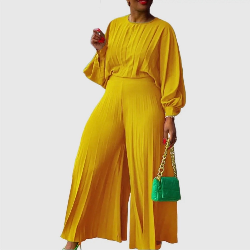 Elegant Yellow Women's 2pc Pant Set